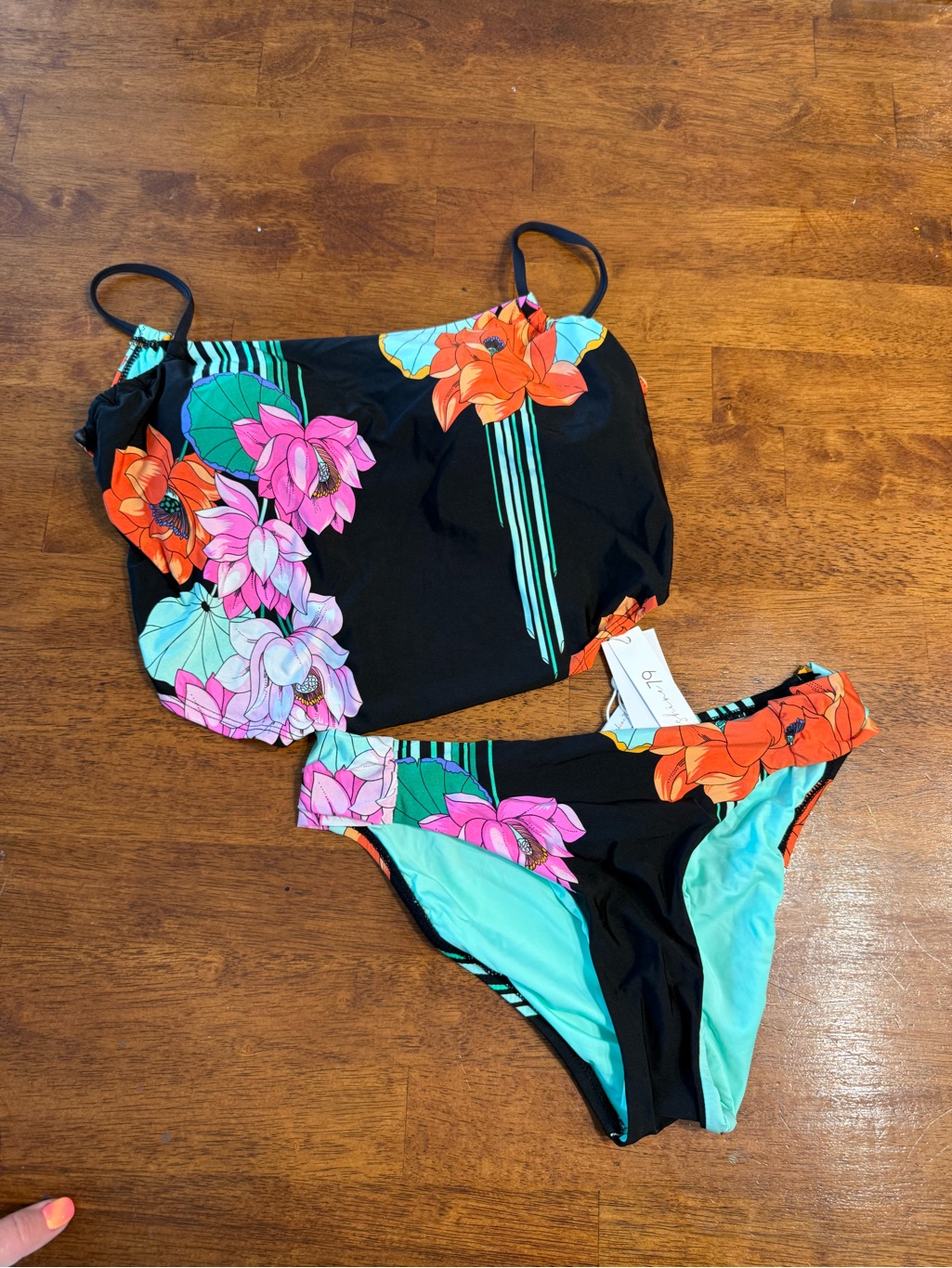 Nwt Sunshine 79 Bonita Floral Midkini Bikini Set Black Turquoise Size 8